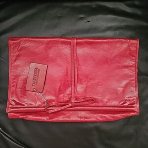 Vintage Domina 100% Red Leather Clutch Purse Bag Strap Details Added Danier Tag.